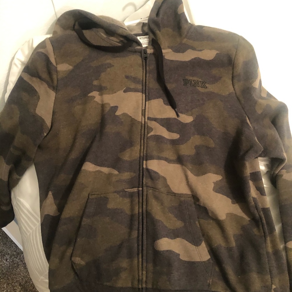 Pink camo zip up, size L